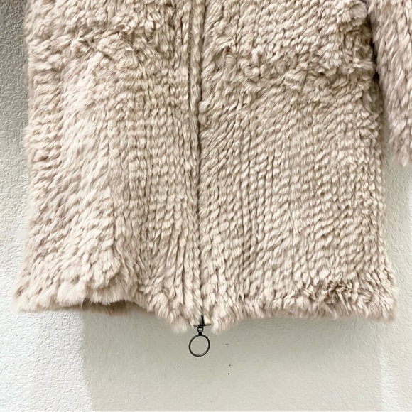 ADRIENNE LANDAU Real Rabbit Fur Beige Mid-length Full Zip Hooded Coat Size S - Picture 13 of 16